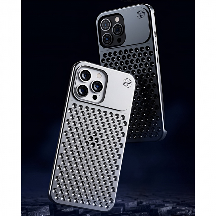 Husa Aromaterapia Compatibila cu iPhone 15 Pro Max, Flippy, Antisoc, Antizgariere, Protectie Camera si Supraincalzire, din Aliaj de Aluminiu, Argintiu [10]