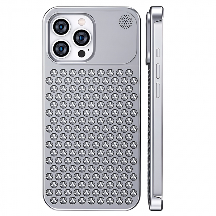 Husa Aromaterapia Compatibila cu iPhone 15 Pro Max, Flippy, Antisoc, Antizgariere, Protectie Camera si Supraincalzire, din Aliaj de Aluminiu, Argintiu [1]
