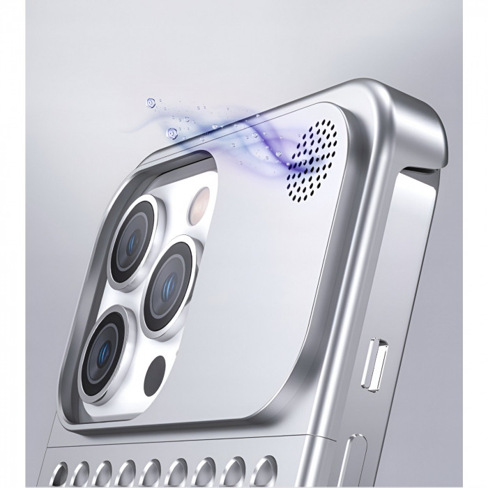Husa Aromaterapia Compatibila cu iPhone 15 Pro Max, Flippy, Antisoc, Antizgariere, Protectie Camera si Supraincalzire, din Aliaj de Aluminiu, Argintiu [6]