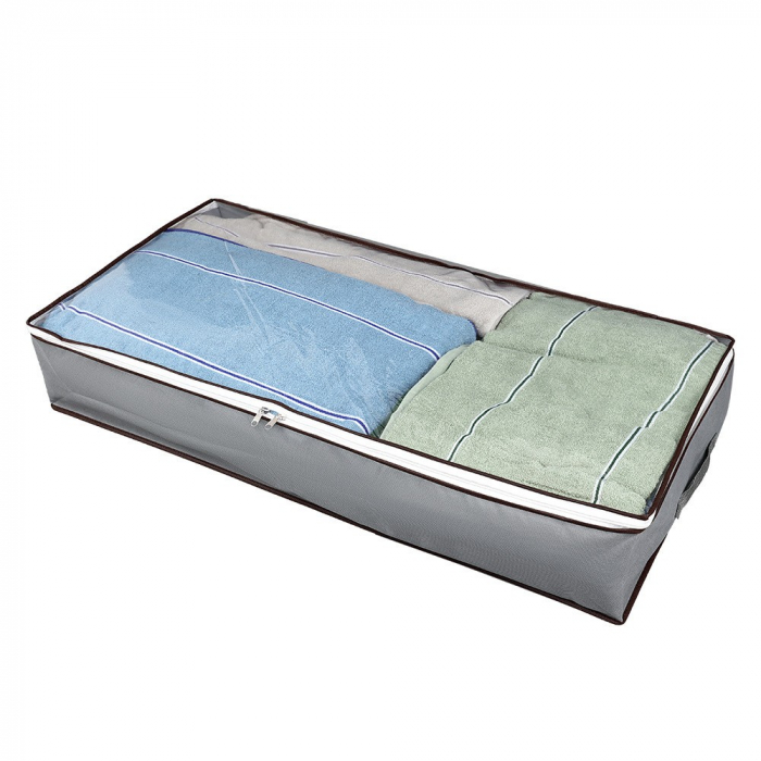 Husa de Depozitare, Flippy, Intrebuintare Multipla, Pliabila, cu Fermoar Bidirectional si Fereastra Deasupra Transparenta, Manere Laterale, Lavabila, 100x50x15 cm, Gri [5]