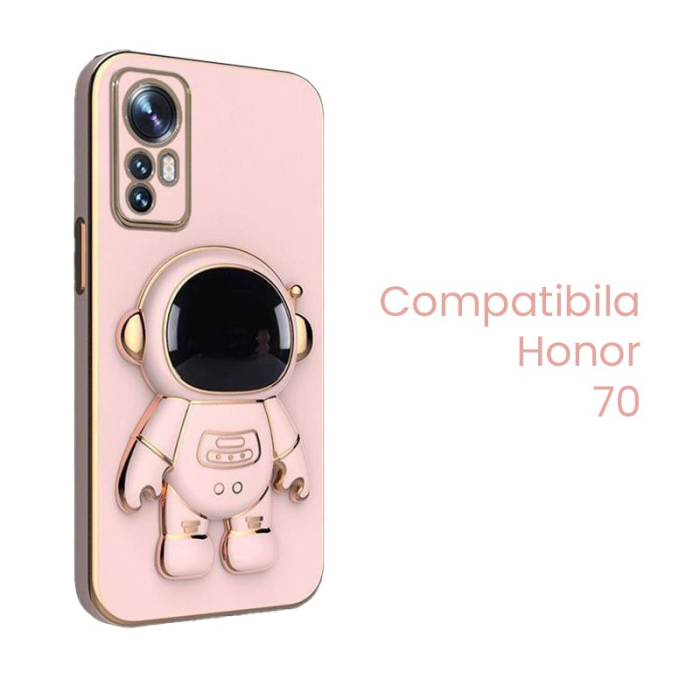 Husa de Protectie 2 in 1, Flippy, Husa de Protectie pentru Honor 70, Model Astronaut, Husa cu Suport, din TPU, Roz [2]