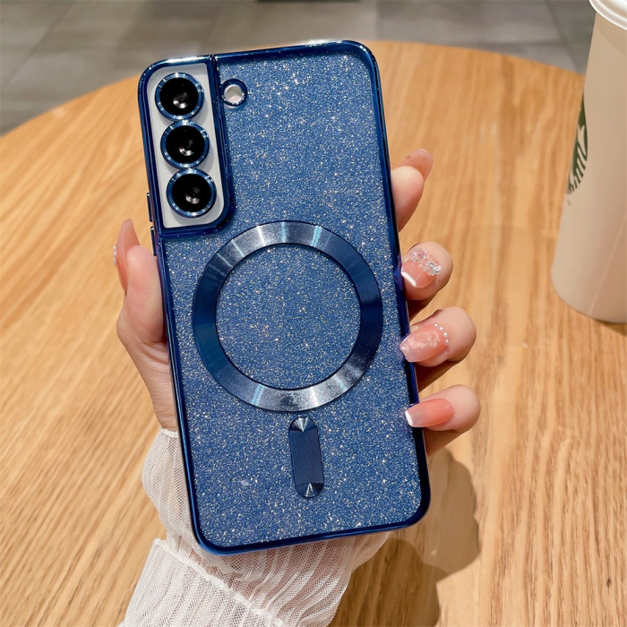 Husa de Protectie 2 in 1, Flippy, pentru Samsung Galaxy S21FE, Glitter Chrome Magsafe, din TPU, Magnetica, cu Protectie Lentila, Albastru Marin [1]
