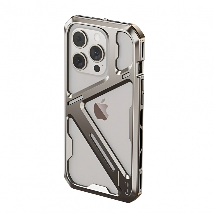 Husa de Protectie Armor Metal Compatibila cu iPhone 15 Pro Max, Flippy, Antizgariere, Antisoc, Protectie Supraincalzire, Gri Metalizat [1]