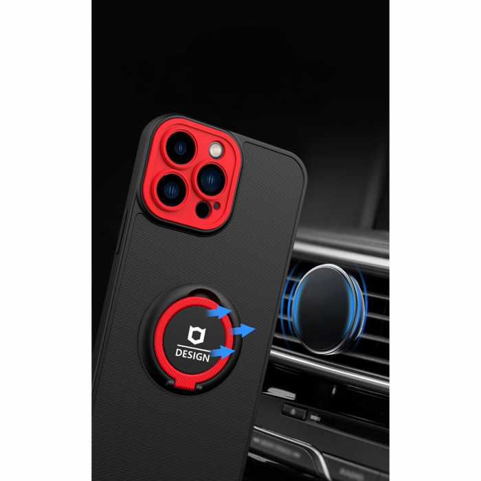 Husa de protectie Eagle eye pentru Apple iPhone 12, Rezistenta la socuri, Protectie camera, Cu inel de prindere magnetic rosu, Flippy, Negru [5]