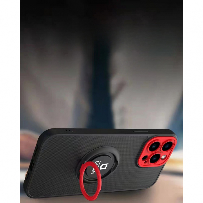 Husa de protectie Eagle eye pentru Apple iPhone 13, Rezistenta la socuri, Protectie camera, Cu inel de prindere magnetic rosu, Flippy, Negru [6]