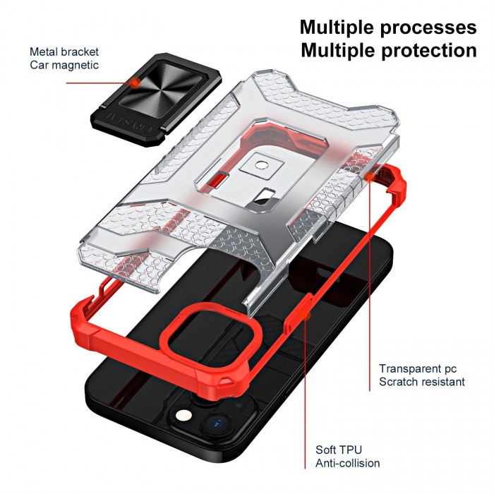 Husa de protectie Flippy compatibila cu Apple iPhone 13 Acrylic Armor cu suport Rosu [6]