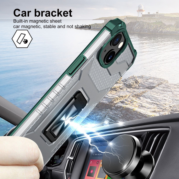 Husa de protectie Flippy compatibila cu Apple iPhone 13 Acrylic Armor cu suport Verde Inchis [5]