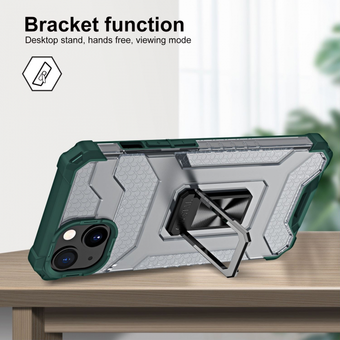 Husa de protectie Flippy compatibila cu Apple iPhone 13 Acrylic Armor cu suport Verde Inchis [3]