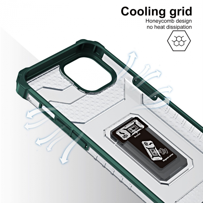 Husa de protectie Flippy compatibila cu Apple iPhone 13 Acrylic Armor cu suport Verde Inchis [6]