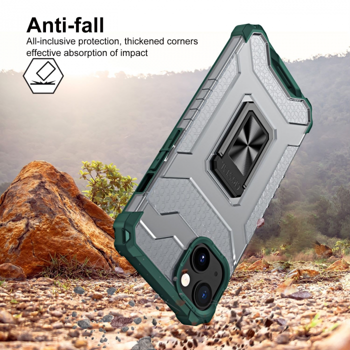 Husa de protectie Flippy compatibila cu Apple iPhone 13 Acrylic Armor cu suport Verde Inchis [4]