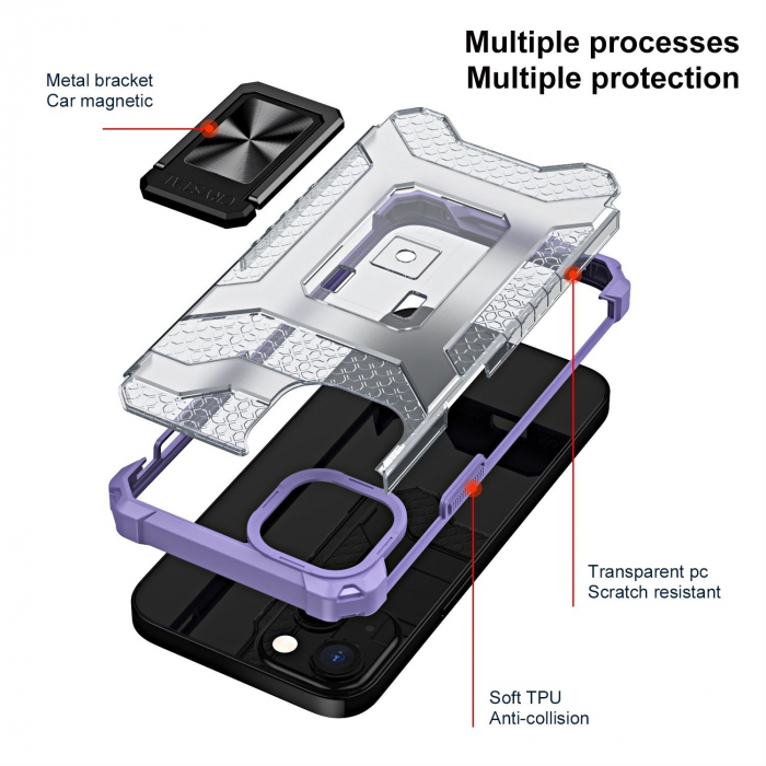 Husa de protectie Flippy compatibila cu Apple iPhone 13 Mini Acrylic Armor cu suport Mov [3]