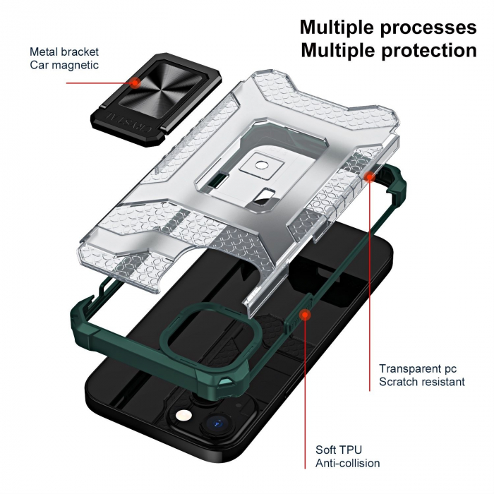 Husa de protectie Flippy compatibila cu Apple iPhone 13 Mini Acrylic Armor cu suport Verde Inchis [2]