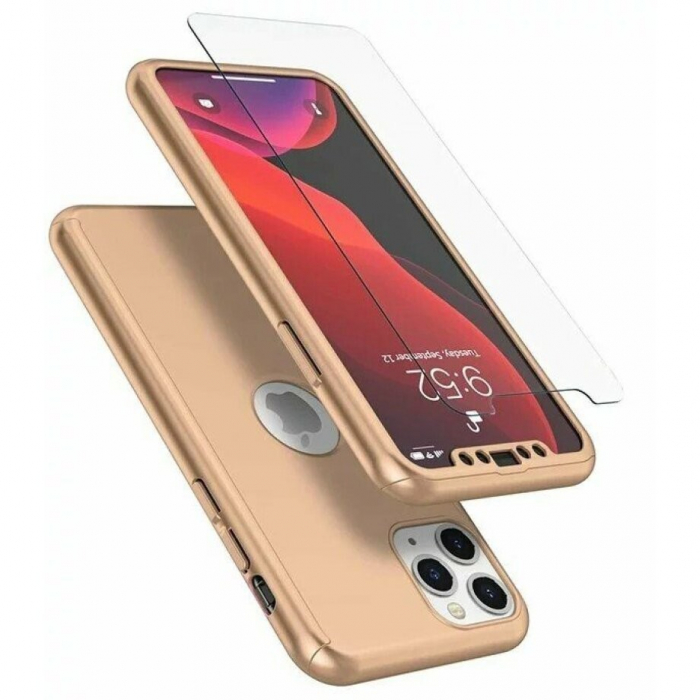 Husa de protectie Flippy compatibila cu Apple iPhone 13 Mini, Full Cover 360, Auriu + Folie de protectie [2]