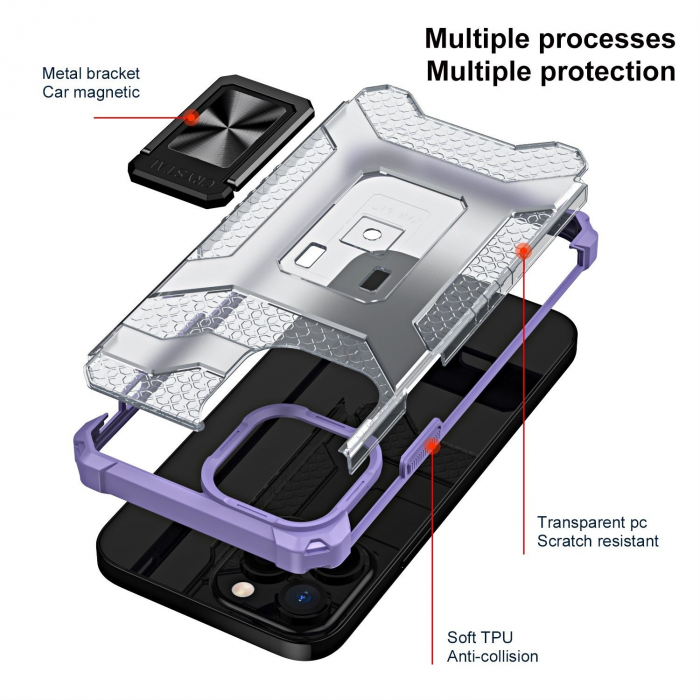 Husa de protectie Flippy compatibila cu Apple iPhone 13 Pro Acrylic Armor cu suport Mov [3]