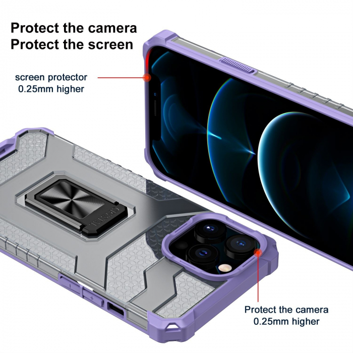 Husa de protectie Flippy compatibila cu Apple iPhone 13 Pro Acrylic Armor cu suport Mov [2]