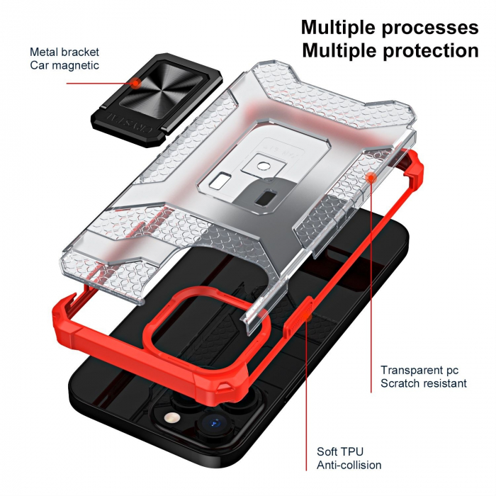 Husa de protectie Flippy compatibila cu Apple iPhone 13 Pro Acrylic Armor cu suport Rosu [3]