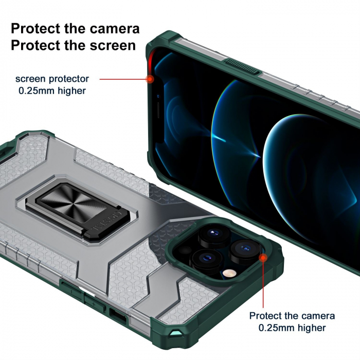 Husa de protectie Flippy compatibila cu Apple iPhone 13 Pro Acrylic Armor cu suport Verde Inchis [6]