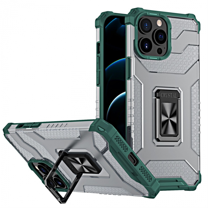 Husa de protectie Flippy compatibila cu Apple iPhone 13 Pro Acrylic Armor cu suport Verde Inchis [1]