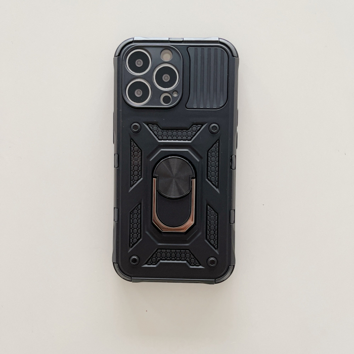 Husa de protectie, Flippy, compatibila cu Apple iPhone 13 Pro Defender Model 4 cu suport,Negru [3]
