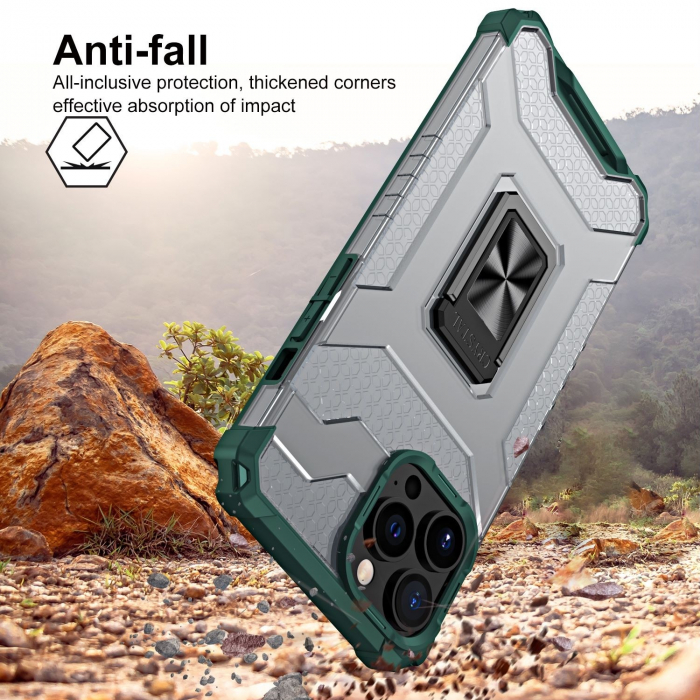Husa de protectie Flippy compatibila cu Apple iPhone 13 Pro Max Acrylic Armor cu suport Verde Inchis [3]