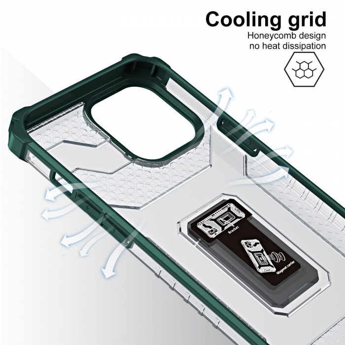 Husa de protectie Flippy compatibila cu Apple iPhone 13 Pro Max Acrylic Armor cu suport Verde Inchis [5]