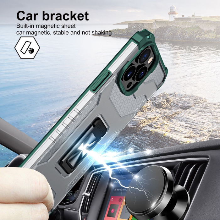 Husa de protectie Flippy compatibila cu Apple iPhone 13 Pro Max Acrylic Armor cu suport Verde Inchis [4]