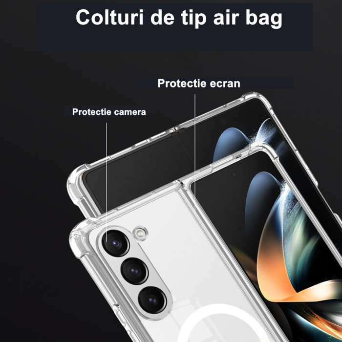 Husa de protectie Flippy compatibila cu Samsung Z Fold 5, MagSafe Blister, gaura mare camera, transparenta [3]