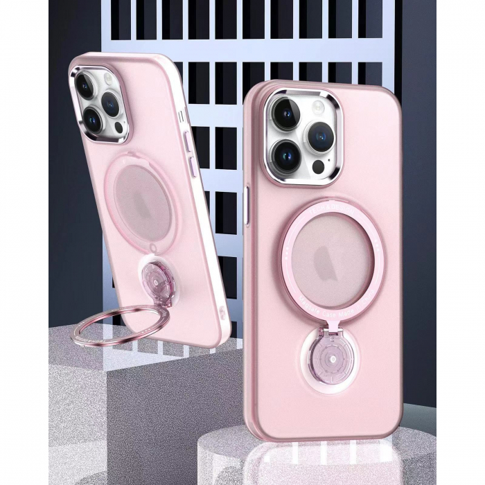 Husa de protectie Flippy, cu incarcare Wireless, Tehnologie Magsafe, TPU, Inel magnetic rotativ cu functie de suport, pentru Samsung Galaxy S23 , Rose Gold [6]