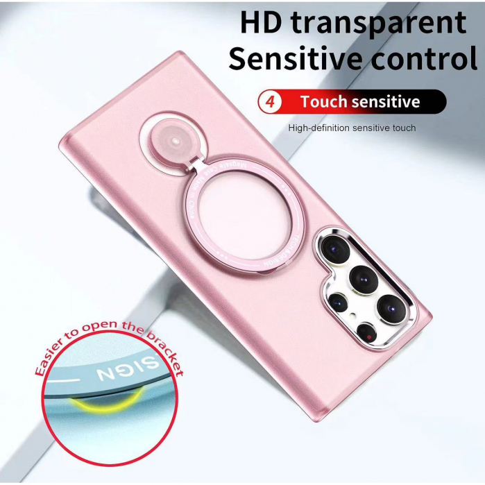 Husa de protectie Flippy, cu incarcare Wireless, Tehnologie Magsafe, TPU, Inel magnetic rotativ cu functie de suport, pentru Samsung Galaxy S23 , Rose Gold [2]