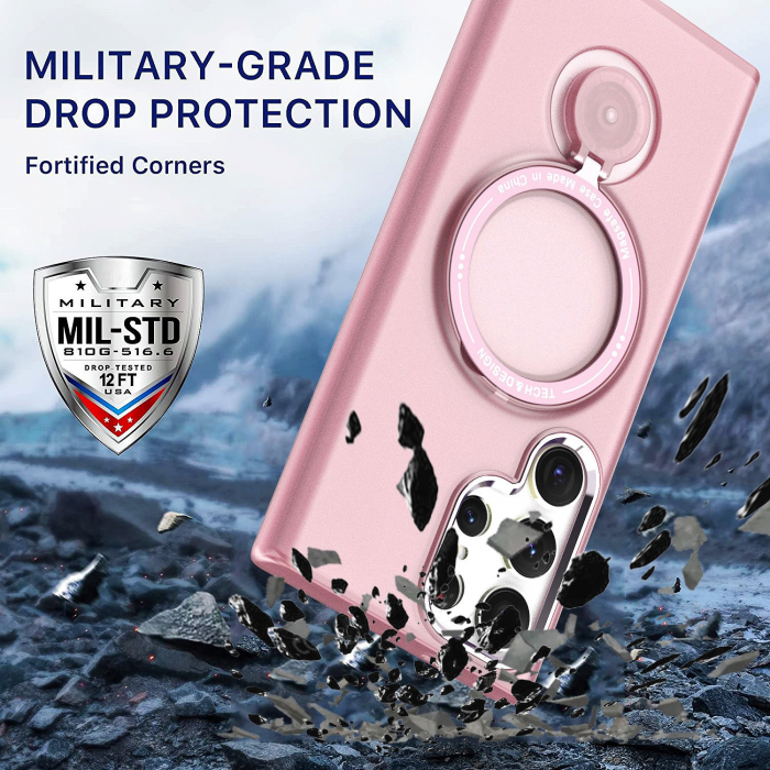 Husa de protectie Flippy, cu incarcare Wireless, Tehnologie Magsafe, TPU, Inel magnetic rotativ cu functie de suport, pentru Samsung Galaxy S23 , Rose Gold [4]