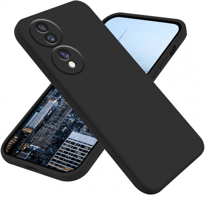 Husa de Protectie, Flippy, pentru Honor 70, Liquid Silicone, cu Microfibra pe Interior, Protectie Antisoc, Compatibil Incarcare Wireless, Negru [1]
