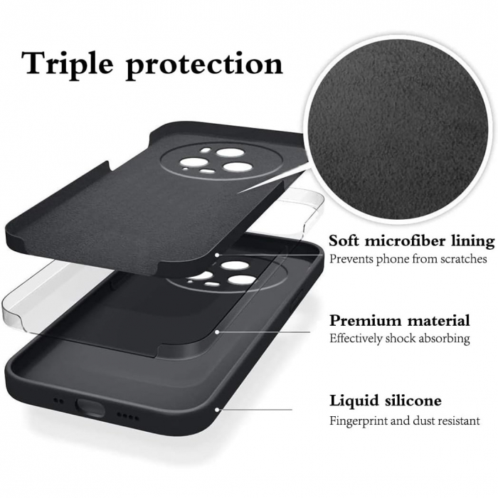 Husa de Protectie, Flippy, pentru Honor Magic 5 Pro, Liquid Silicone, cu Microfibra pe Interior, Protectie Antisoc, Compatibil Incarcare Wireless, Negru [2]