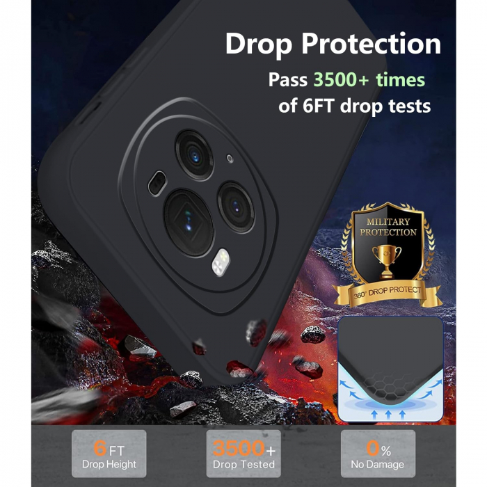 Husa de Protectie, Flippy, pentru Honor Magic 6 Pro, Liquid Silicone, cu Microfibra pe Interior, Protectie Antisoc, Compatibil Incarcare Wireless, Negru [7]