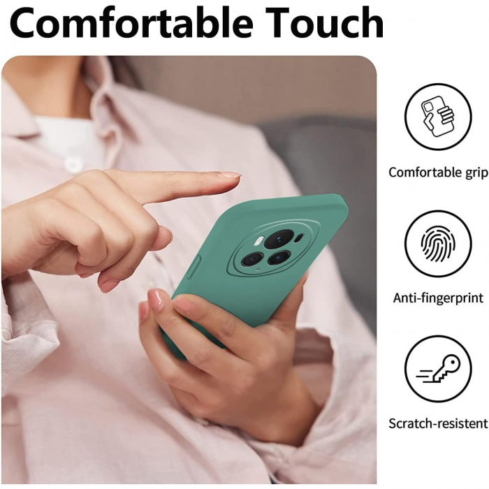 Husa de Protectie, Flippy, pentru Honor Magic 6 Pro, Liquid Silicone, cu Microfibra pe Interior, Protectie Antisoc, Compatibil Incarcare Wireless, Verde [3]