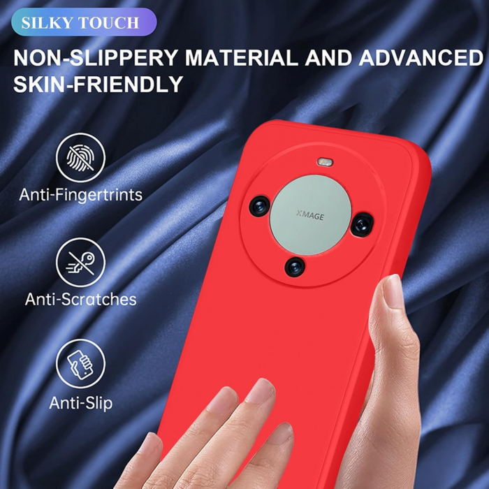 Husa de Protectie, Flippy, pentru Huawei Mate 60 Pro, Liquid Silicone, cu Microfibra pe Interior, Protectie Antisoc, Compatibil Incarcare Wireless, Rosu [7]