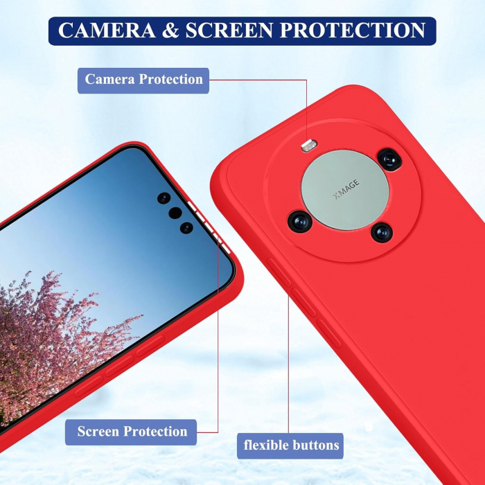Husa de Protectie, Flippy, pentru Huawei Mate 60 Pro, Liquid Silicone, cu Microfibra pe Interior, Protectie Antisoc, Compatibil Incarcare Wireless, Rosu [6]