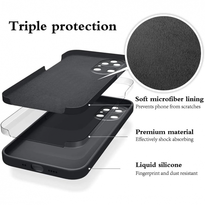 Husa de Protectie, Flippy, pentru Huawei P50 Pro, Liquid Silicone, cu Microfibra pe Interior, Protectie Antisoc, Compatibil Incarcare Wireless, Negru [3]