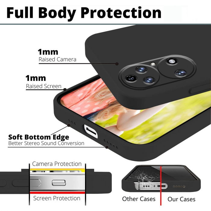 Husa de Protectie, Flippy, pentru Huawei P50 Pro, Liquid Silicone, cu Microfibra pe Interior, Protectie Antisoc, Compatibil Incarcare Wireless, Negru [2]