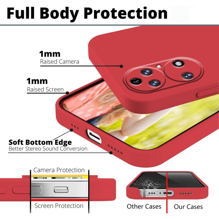 Husa de Protectie, Flippy, pentru Huawei P50 Pro, Liquid Silicone, cu Microfibra pe Interior, Protectie Antisoc, Compatibil Incarcare Wireless, Rosu [3]