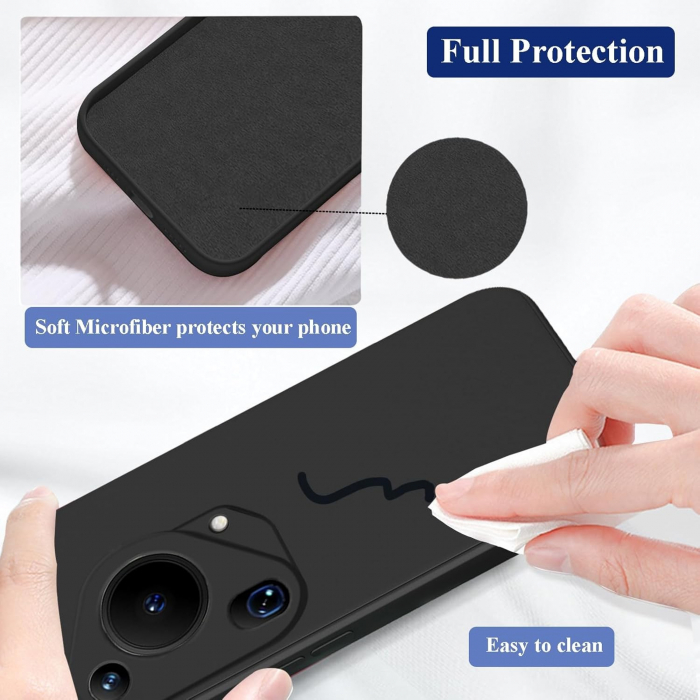 Husa de Protectie, Flippy, pentru Huawei Pura 70, Liquid Silicone, cu Microfibra pe Interior, Protectie Antisoc, Compatibil Incarcare Wireless, Negru [6]