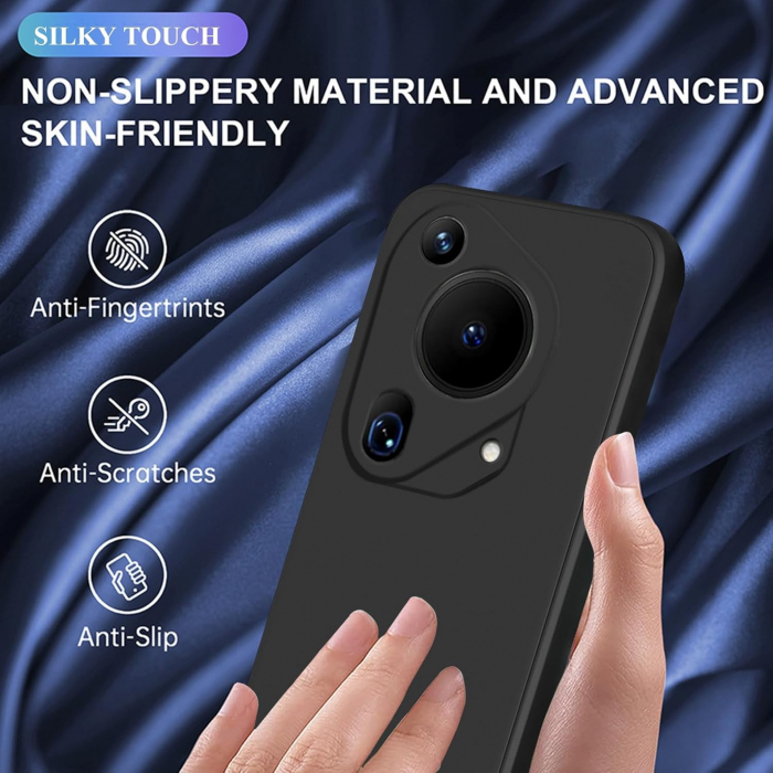 Husa de Protectie, Flippy, pentru Huawei Pura 70, Liquid Silicone, cu Microfibra pe Interior, Protectie Antisoc, Compatibil Incarcare Wireless, Negru [7]