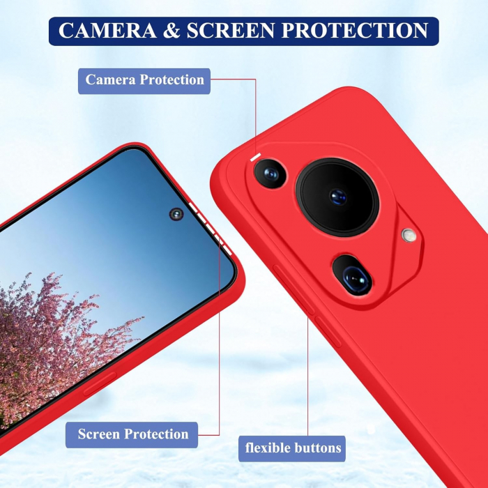 Husa de Protectie, Flippy, pentru Huawei Pura 70 Pro, Liquid Silicone, cu Microfibra pe Interior, Protectie Antisoc, Compatibil Incarcare Wireless, Rosu [4]