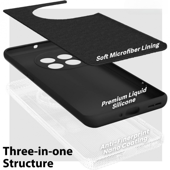 Husa de Protectie, Flippy, pentru OnePlus 11 5G, Liquid Silicone, cu Microfibra pe Interior, Protectie Antisoc, Compatibil Incarcare Wireless, Negru [5]