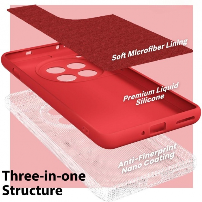 Husa de Protectie, Flippy, pentru OnePlus 12 5G, Liquid Silicone, cu Microfibra pe Interior, Protectie Antisoc, Compatibil Incarcare Wireless, Rosu [6]