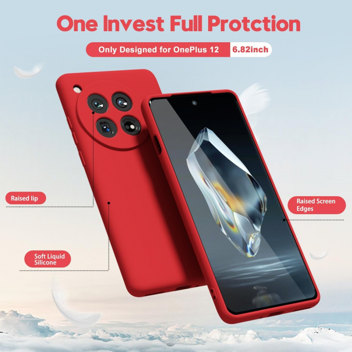 Husa de Protectie, Flippy, pentru OnePlus 12 5G, Liquid Silicone, cu Microfibra pe Interior, Protectie Antisoc, Compatibil Incarcare Wireless, Rosu [5]