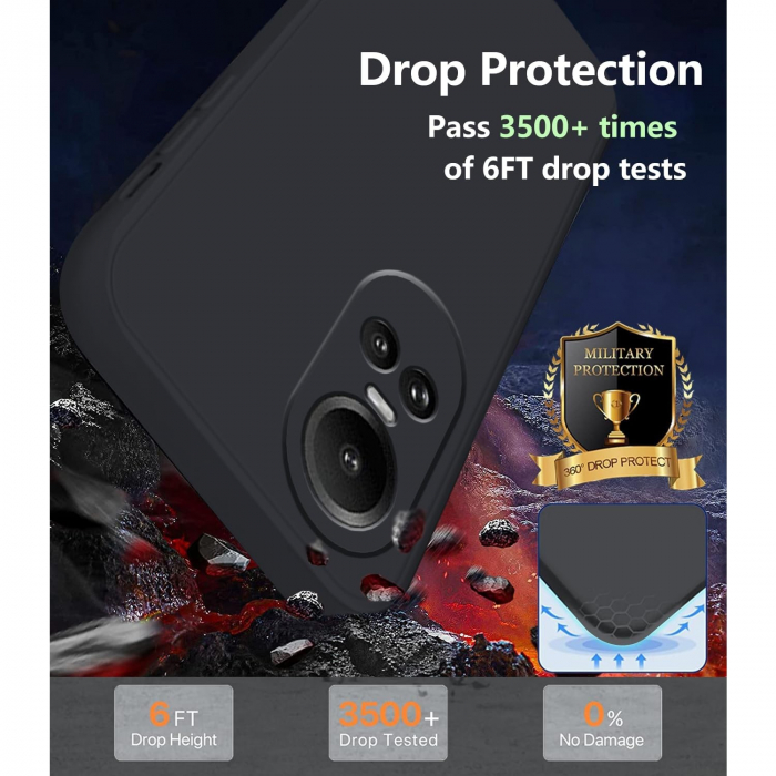 Husa de Protectie, Flippy, pentru Oppo Reno 10 Pro 5G, Liquid Silicone, cu Microfibra pe Interior, Protectie Antisoc, Compatibil Incarcare Wireless, Negru [4]