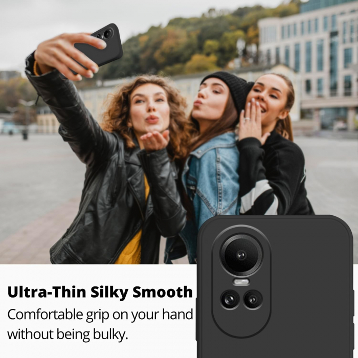 Husa de Protectie, Flippy, pentru Oppo Reno 10 Pro 5G, Liquid Silicone, cu Microfibra pe Interior, Protectie Antisoc, Compatibil Incarcare Wireless, Negru [5]