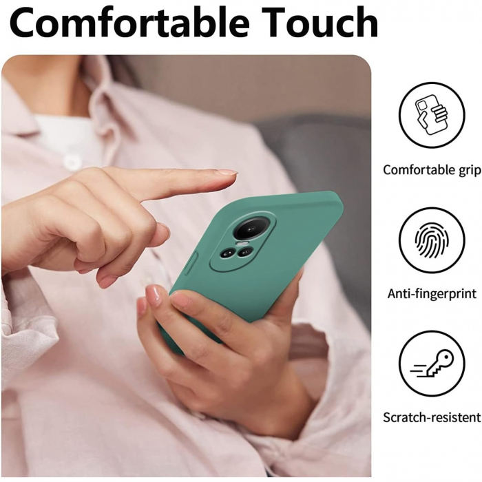 Husa de Protectie, Flippy, pentru Oppo Reno 10 Pro 5G, Liquid Silicone, cu Microfibra pe Interior, Protectie Antisoc, Compatibil Incarcare Wireless, Verde [3]