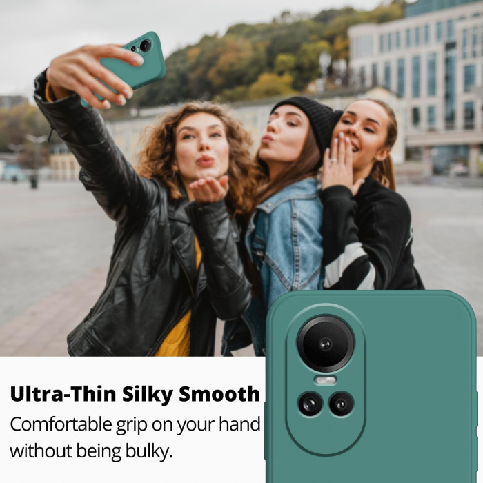 Husa de Protectie, Flippy, pentru Oppo Reno 10 Pro 5G, Liquid Silicone, cu Microfibra pe Interior, Protectie Antisoc, Compatibil Incarcare Wireless, Verde [5]