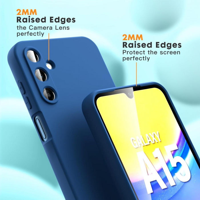 Husa de Protectie, Flippy, pentru Samsung Galaxy A15, Liquid Silicone, cu Microfibra pe Interior, Protectie Antisoc, Compatibil Incarcare Wireless, Albastru [6]